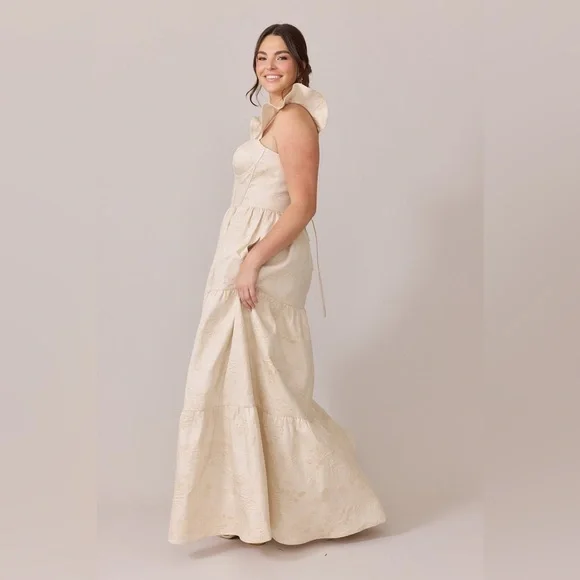 Revelry Luxe Violet Jacquard Dress Flutter Strap Corset Back Size 24 Champagne - Picture 4 of 16